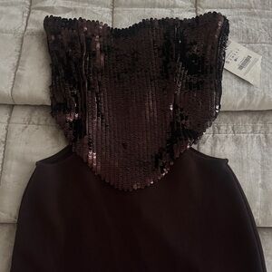Zara Brown Strapless Sequin Dress